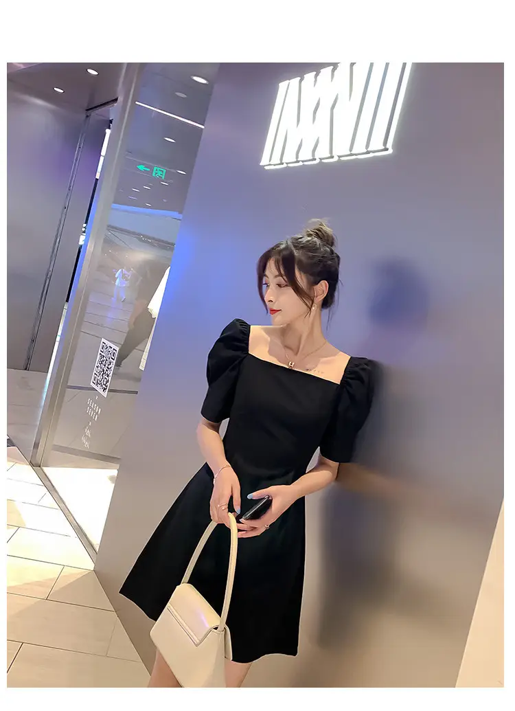 Off-Shoulder Black Puff Sleeve Dress for Women — feature 4