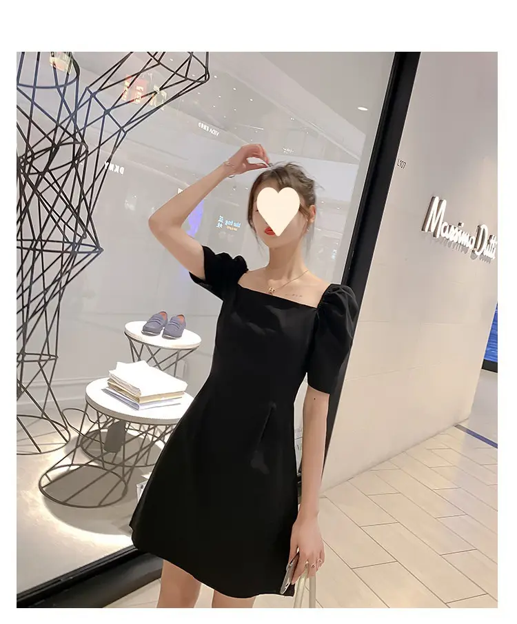 Off-Shoulder Black Puff Sleeve Dress for Women — feature 7