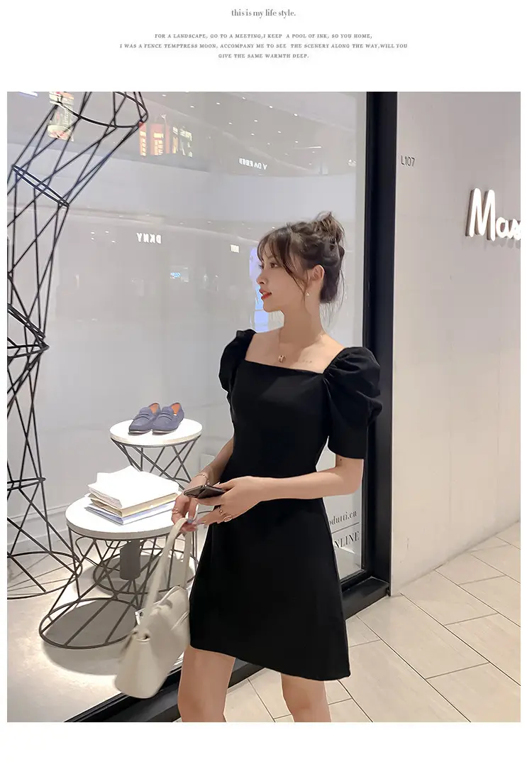 Off-Shoulder Black Puff Sleeve Dress for Women — feature 8