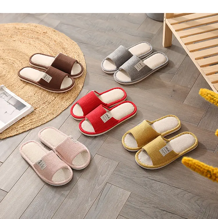Simple Home Slippers for All Seasons, Made of Linen Fabric, Suitable for Men and Women, Couples, Cotton and Linen, Breathable, Hollowed-Out, Comfortable for Wooden Floors - Image 7