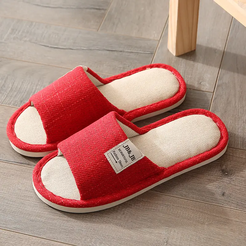 Simple Home Slippers for All Seasons, Made of Linen Fabric, Suitable for Men and Women, Couples, Cotton and Linen, Breathable, Hollowed-Out, Comfortable for Wooden Floors - Image 2