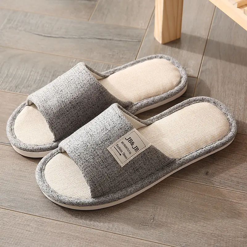 Simple Home Slippers for All Seasons, Made of Linen Fabric, Suitable for Men and Women, Couples, Cotton and Linen, Breathable, Hollowed-Out, Comfortable for Wooden Floors - Image 4