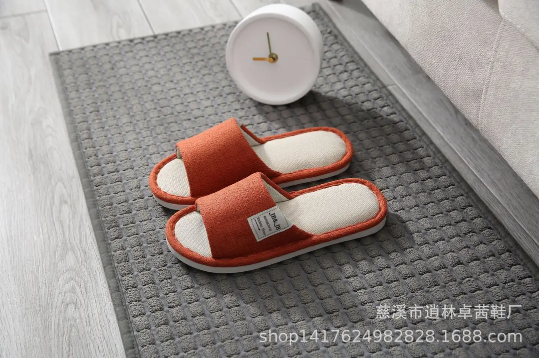Simple Home Slippers for All Seasons, Made of Linen Fabric, Suitable for Men and Women, Couples, Cotton and Linen, Breathable, Hollowed-Out, Comfortable for Wooden Floors - Image 6