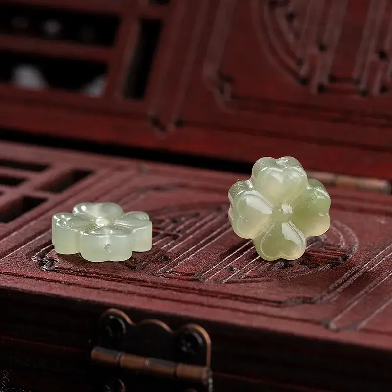 Natural Hetian Jade Four-Leaf Bracelet Blue White - Image 3