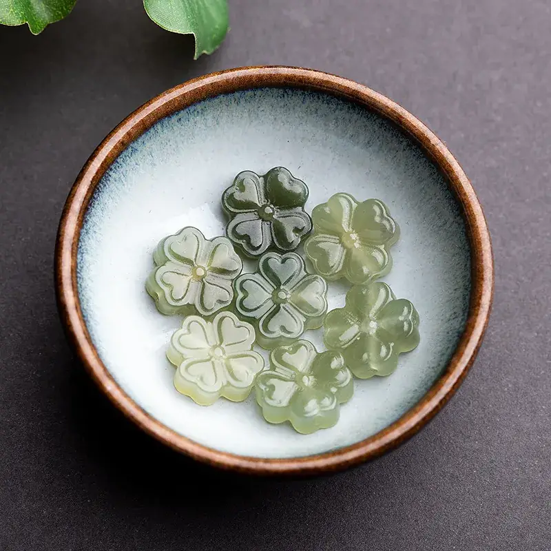 Natural Hetian Jade Four-Leaf Bracelet Blue White - Image 4