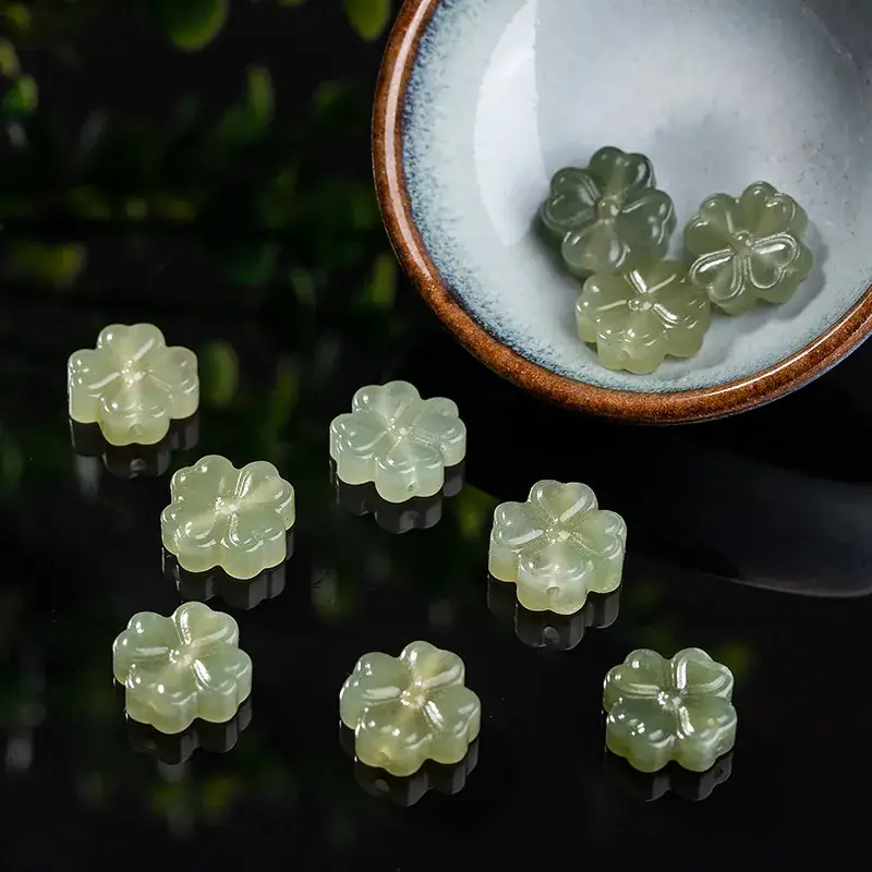 Natural Hetian Jade Four-Leaf Bracelet Blue White - Image 5
