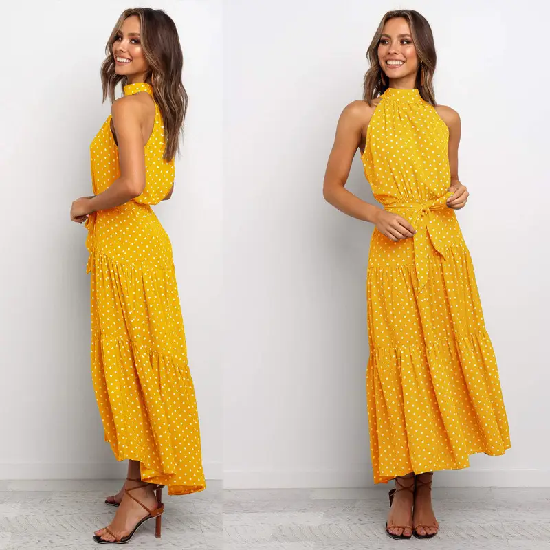 Green Printed Belted Sleeveless Gown Dress for Women