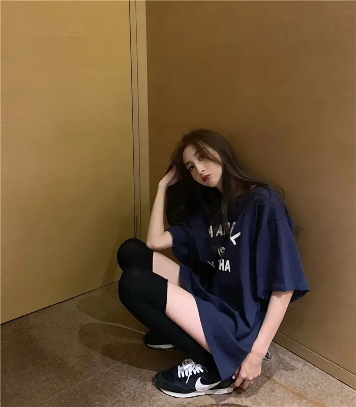 Harajuku Style Letter T-Shirt Women 2025 Gray Loose Sleeve — feature 10