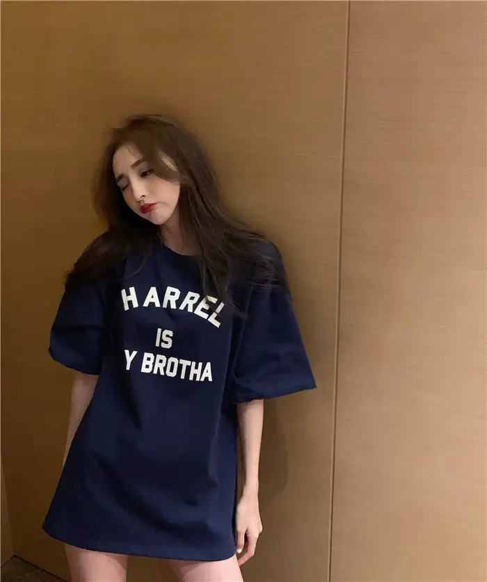 Harajuku Style Letter T-Shirt Women 2025 Gray Loose Sleeve — feature 12