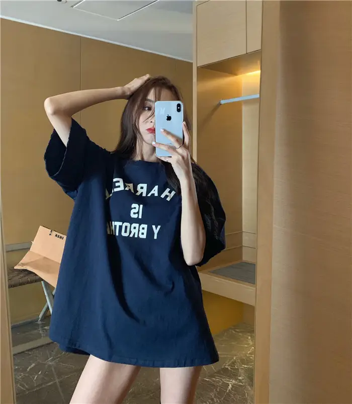 Harajuku Style Letter T-Shirt Women 2025 Gray Loose Sleeve — feature 13