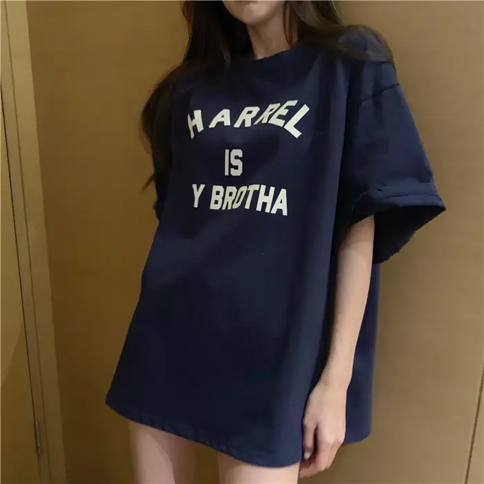 Harajuku Style Letter T-Shirt Women 2025 Gray Loose Sleeve — feature 14