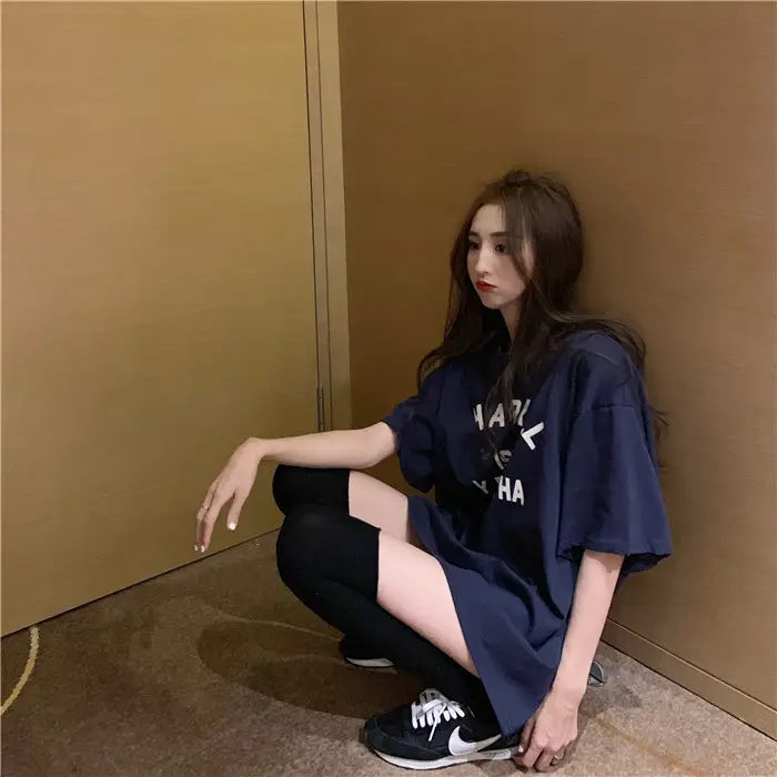 Harajuku Style Letter T-Shirt Women 2025 Gray Loose Sleeve — feature 15