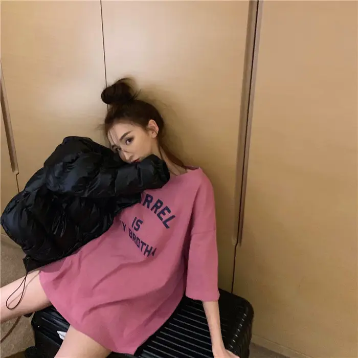 Harajuku Style Letter T-Shirt Women 2025 Gray Loose Sleeve — feature 17