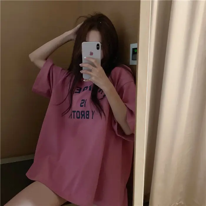 Harajuku Style Letter T-Shirt Women 2025 Gray Loose Sleeve — feature 19