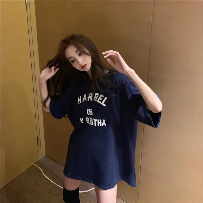 Harajuku Style Letter T-Shirt Women 2025 Gray Loose Sleeve — feature 2