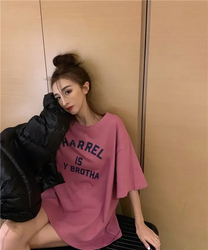 Harajuku Style Letter T-Shirt Women 2025 Gray Loose Sleeve — feature 20