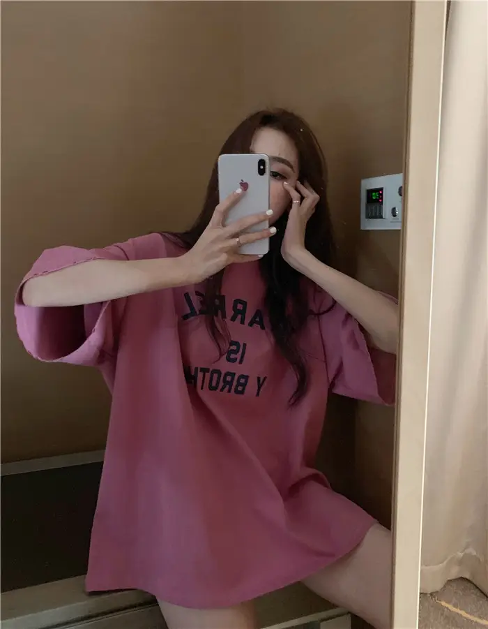 Harajuku Style Letter T-Shirt Women 2025 Gray Loose Sleeve — feature 23