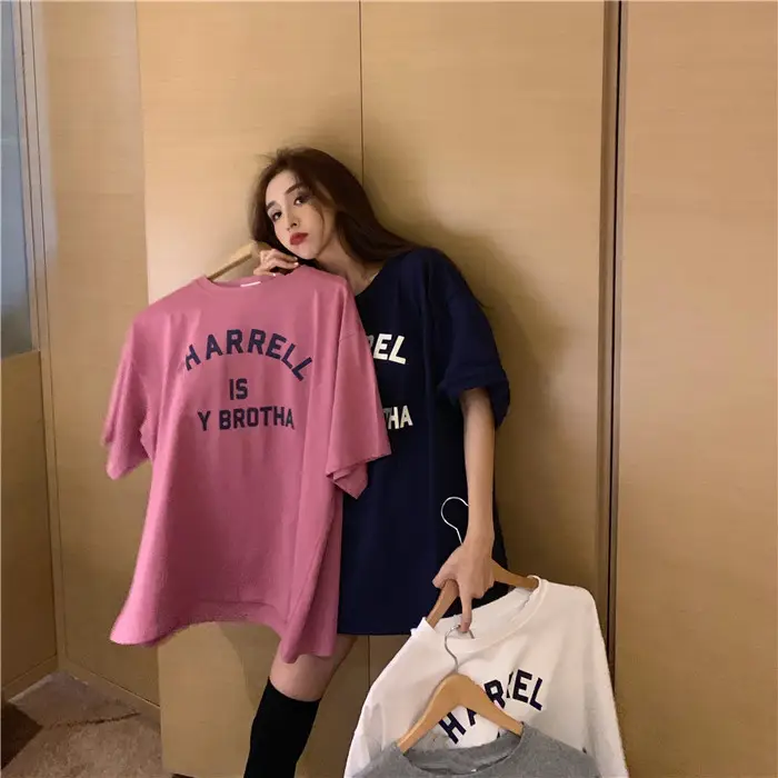 Harajuku Style Letter T-Shirt Women 2025 Gray Loose Sleeve — feature 27