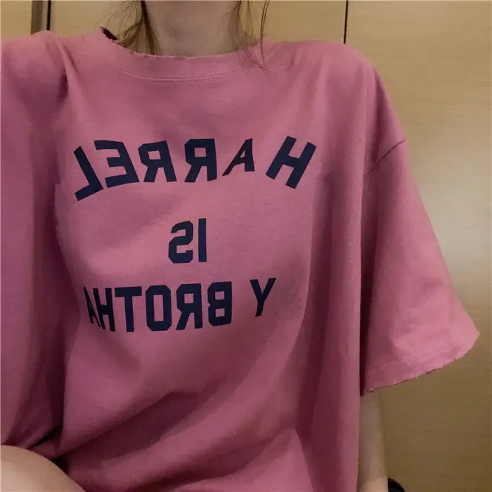 Harajuku Style Letter T-Shirt Women 2025 Gray Loose Sleeve — feature 28
