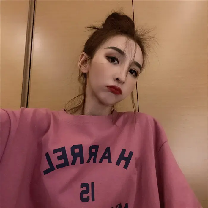 Harajuku Style Letter T-Shirt Women 2025 Gray Loose Sleeve — feature 29