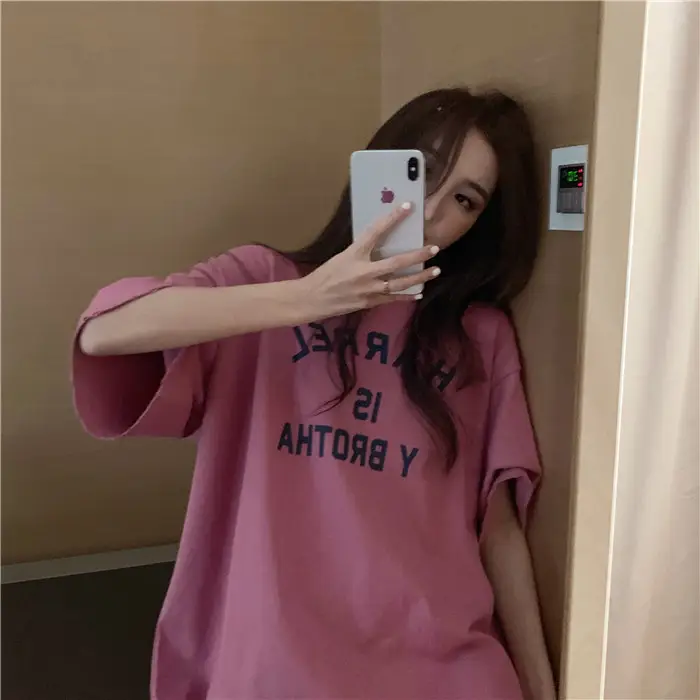Harajuku Style Letter T-Shirt Women 2025 Gray Loose Sleeve — feature 30