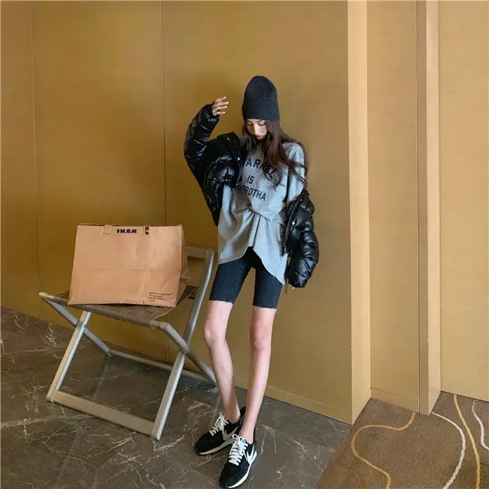 Harajuku Style Letter T-Shirt Women 2025 Gray Loose Sleeve — feature 34