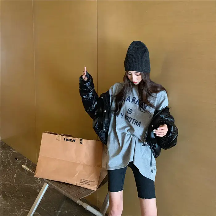 Harajuku Style Letter T-Shirt Women 2025 Gray Loose Sleeve — feature 39