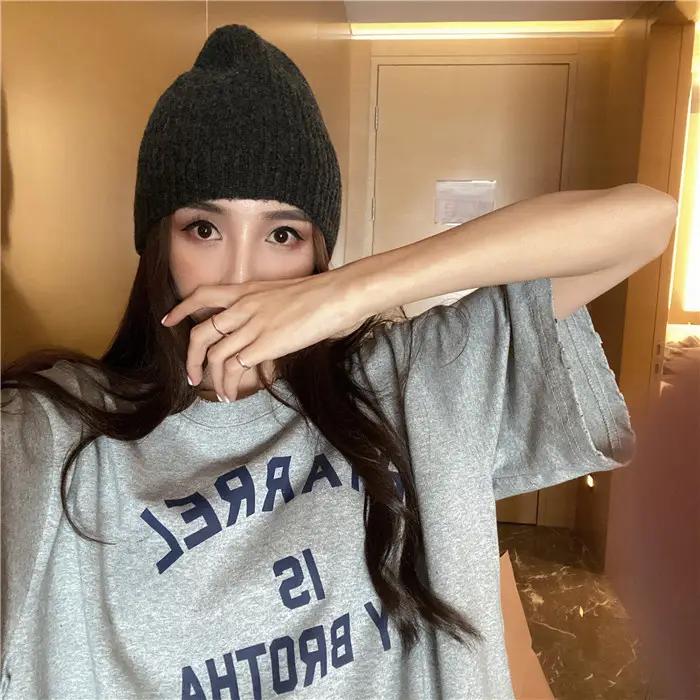 Harajuku Style Letter T-Shirt Women 2025 Gray Loose Sleeve — feature 40