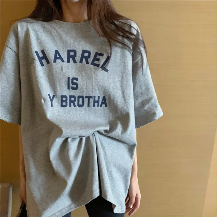 Harajuku Style Letter T-Shirt Women 2025 Gray Loose Sleeve — feature 43