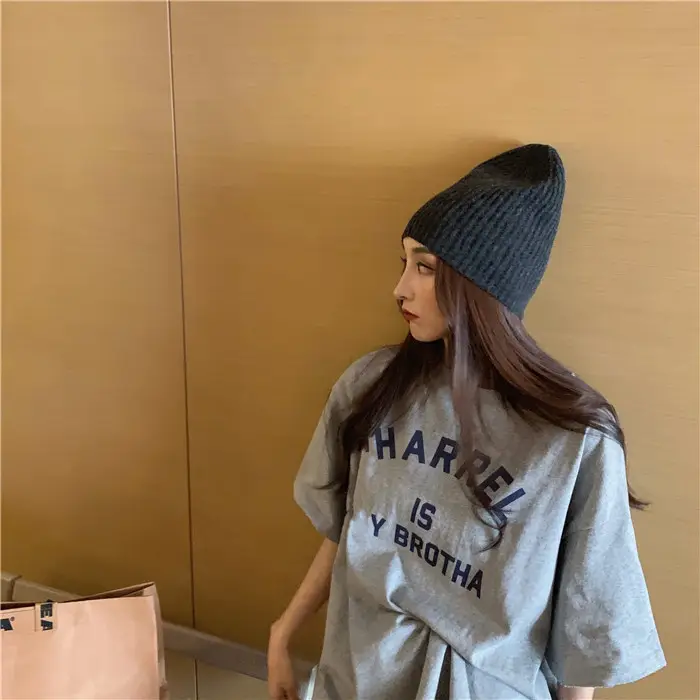 Harajuku Style Letter T-Shirt Women 2025 Gray Loose Sleeve — feature 46