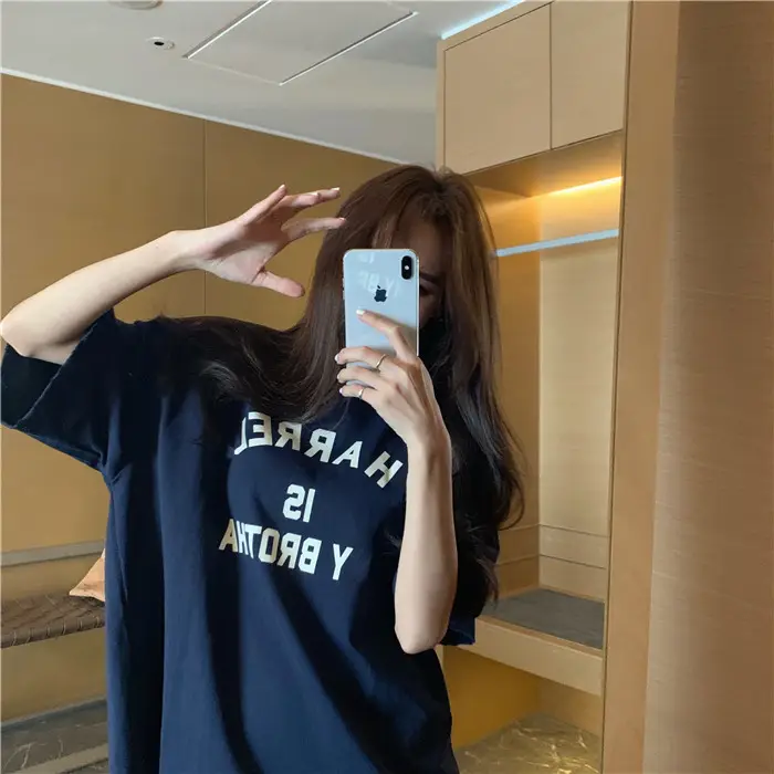 Harajuku Style Letter T-Shirt Women 2025 Gray Loose Sleeve — feature 6