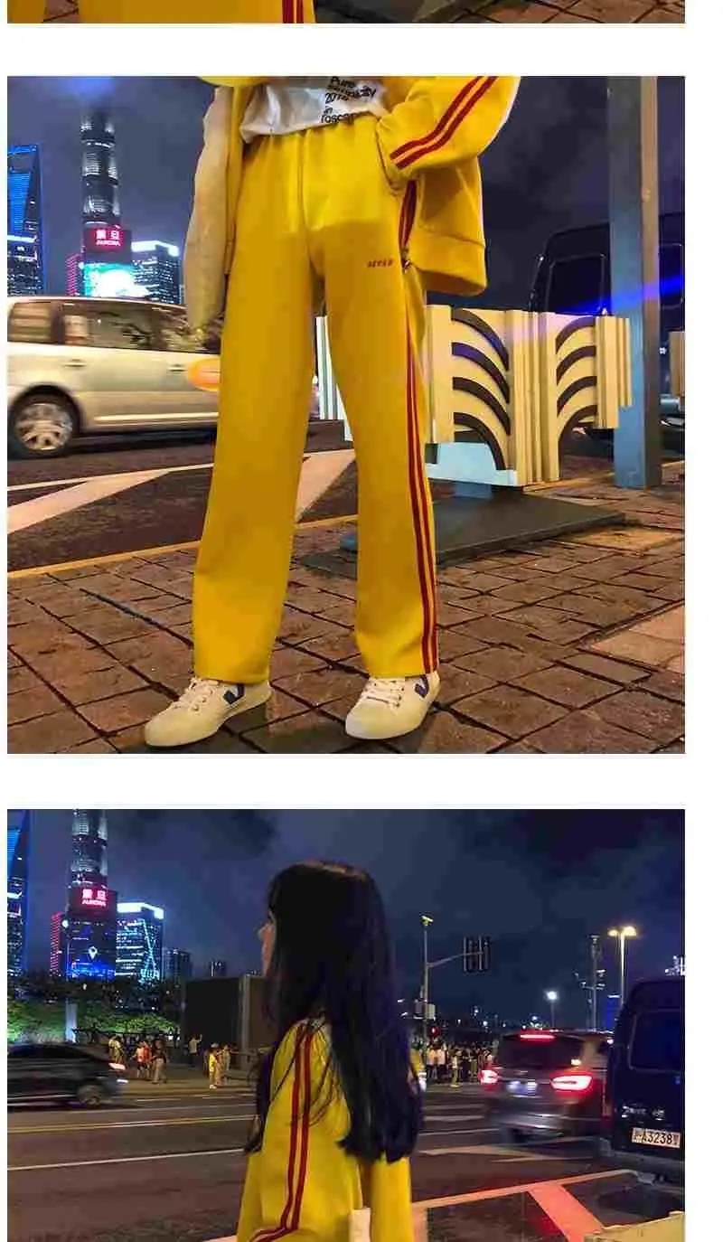 Women Sports Suit Black Green Stripes Spring Autumn Loose Coat Trousers — feature 6