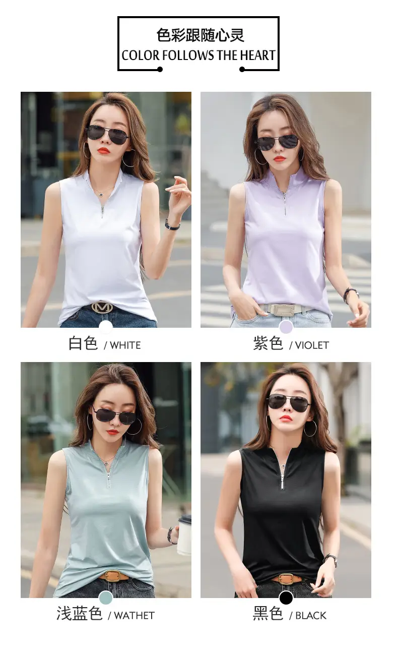 Women White Zipper T-shirt Summer Top Slim Fit Cotton — feature 4