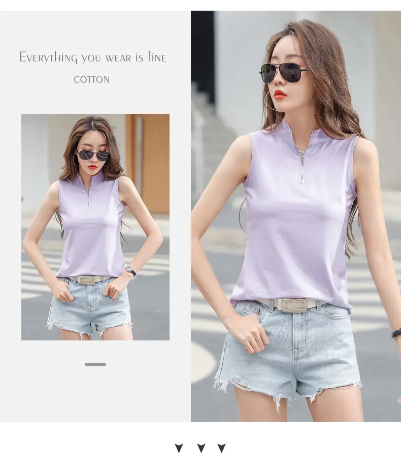 Women White Zipper T-shirt Summer Top Slim Fit Cotton — feature 9