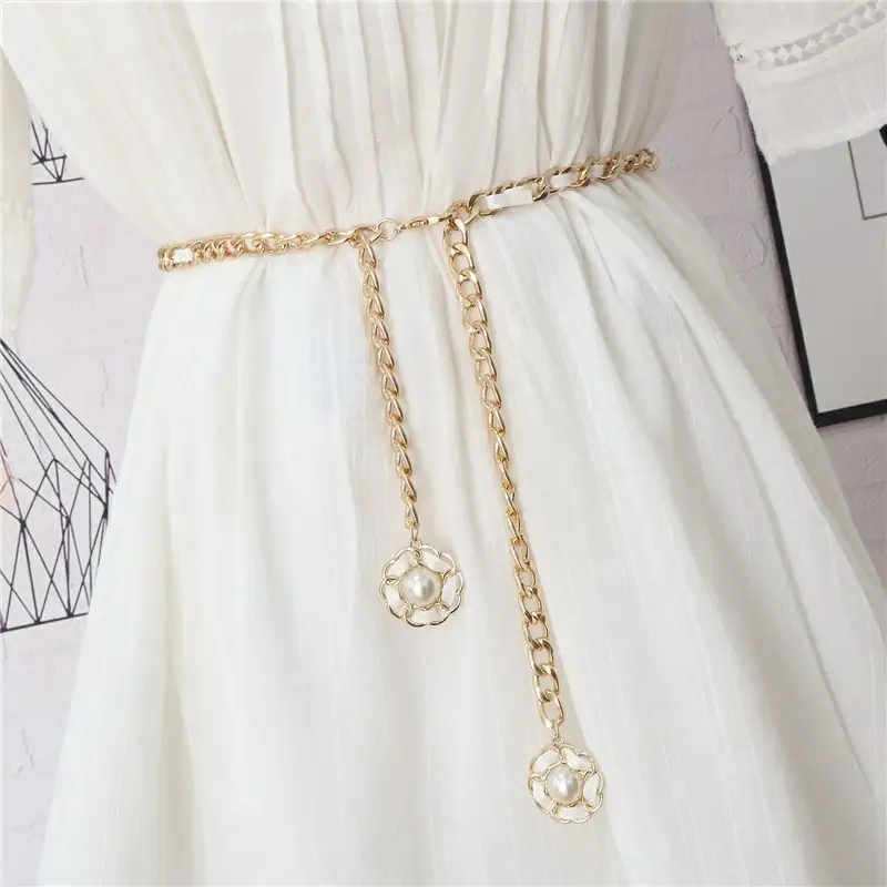 Gold Pearl Belt for Women's Skirt Summer Wear