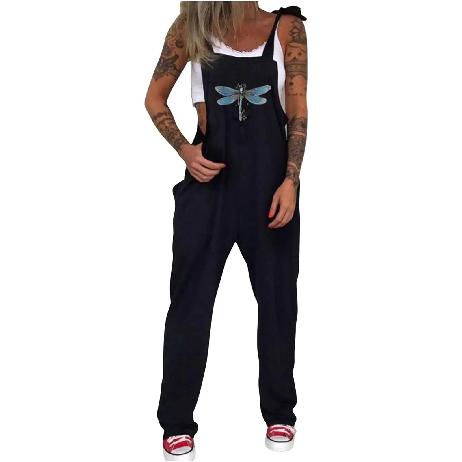 Black Daisy Print Plus Size Jumpsuit with Skull Head Design - Image 13