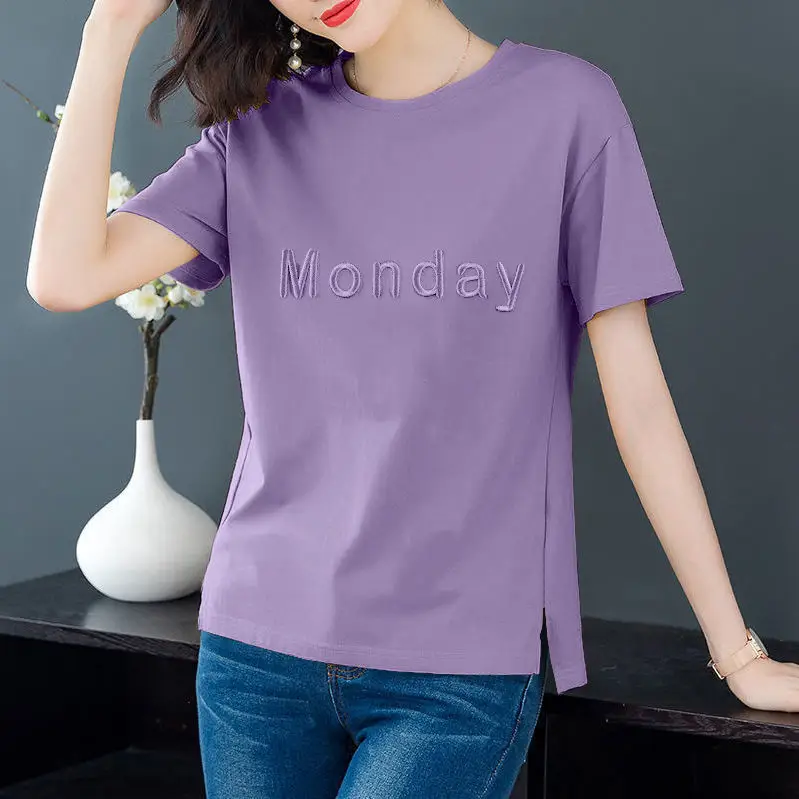 2025 Korean Short Sleeve T-Shirt Women Monday Red