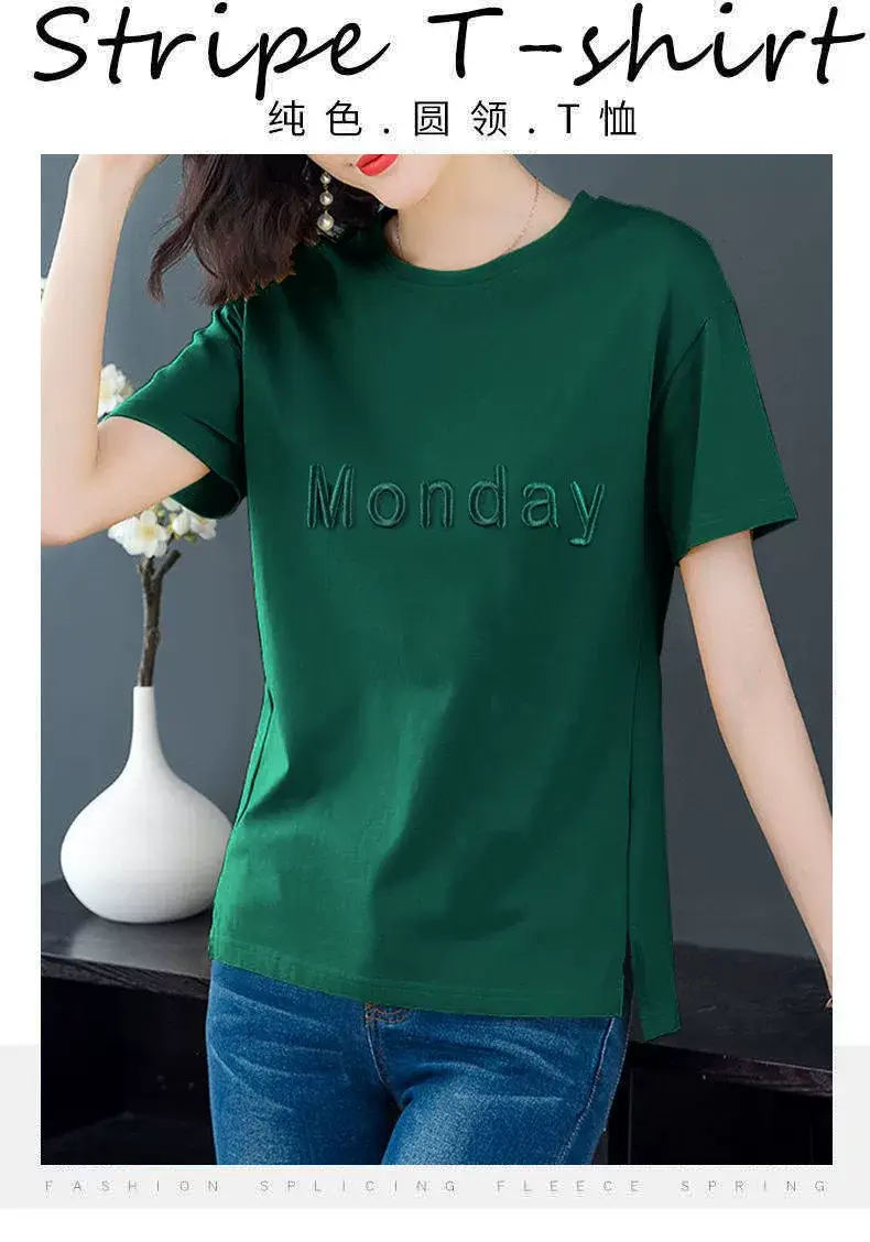 2025 Korean Short Sleeve T-Shirt Women Monday Red — feature 1