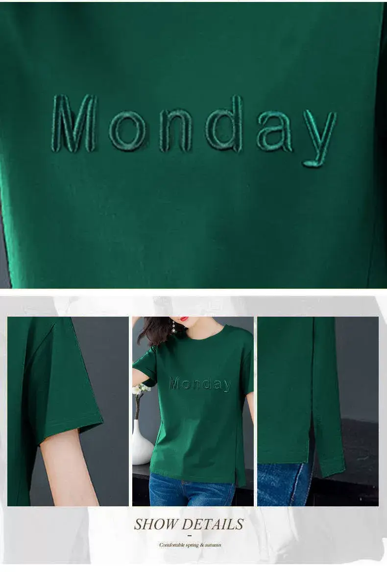 2025 Korean Short Sleeve T-Shirt Women Monday Red — feature 2