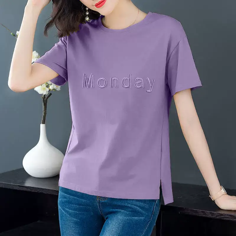 2025 Korean Short Sleeve T-Shirt Women Monday Red — feature 7