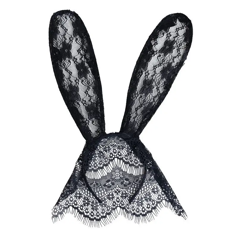 Black Lace Cat Ears Headband Eye Mask for Women - Image 4