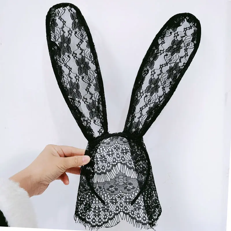 Black Lace Cat Ears Headband Eye Mask for Women - Image 5