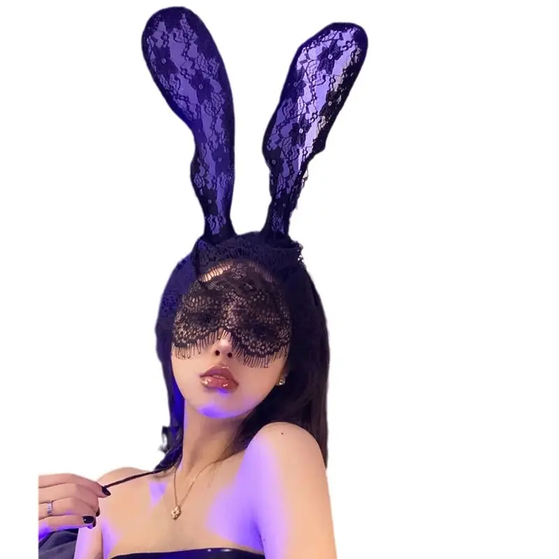 Black Lace Cat Ears Headband Eye Mask for Women - Image 7