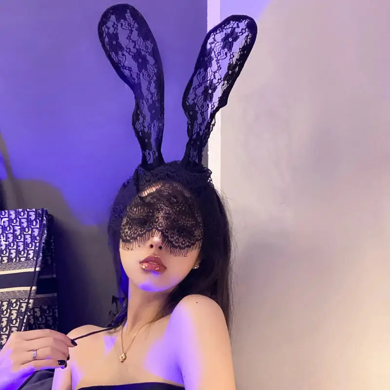 Black Lace Cat Ears Headband Eye Mask for Women — feature 2