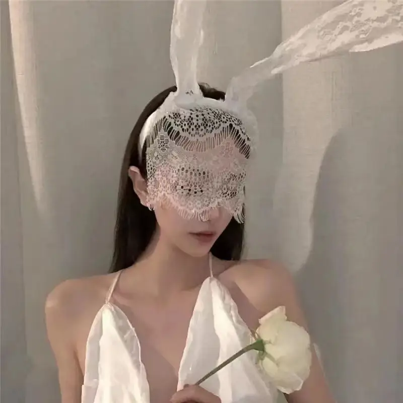 Black Lace Cat Ears Headband Eye Mask for Women - Image 2