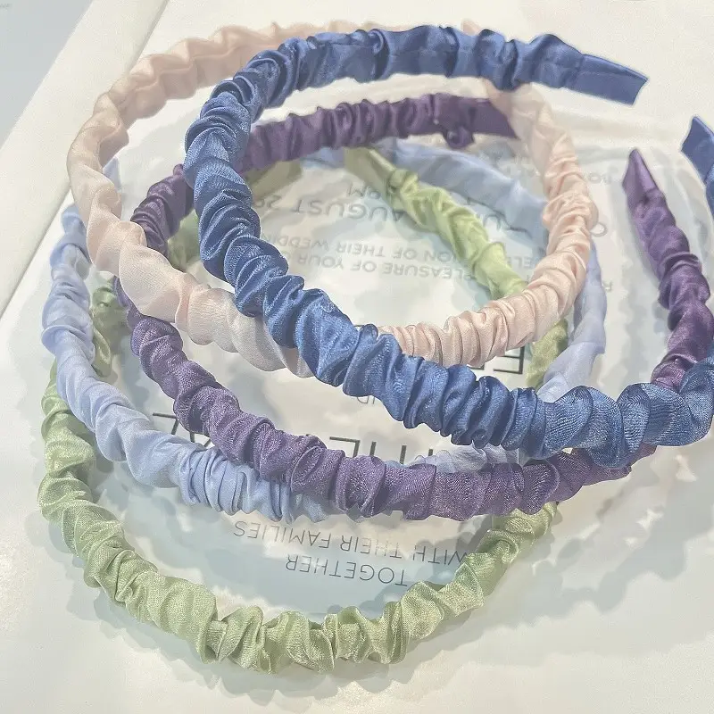 Women's Korean Style Satin Pleated Hair Hoop Green