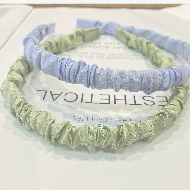 Women's Korean Style Satin Pleated Hair Hoop Green
