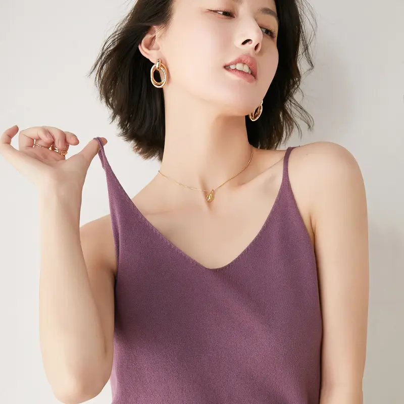 Blue V-Neck Knitted Camisole Women's Summer Top - Image 9