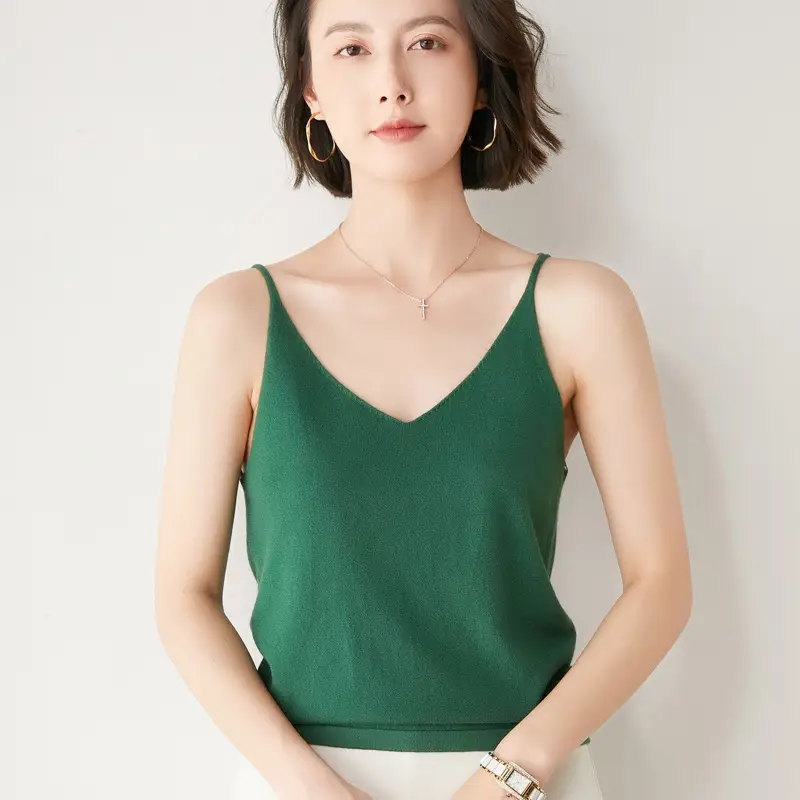 Blue V-Neck Knitted Camisole Women's Summer Top - Image 10