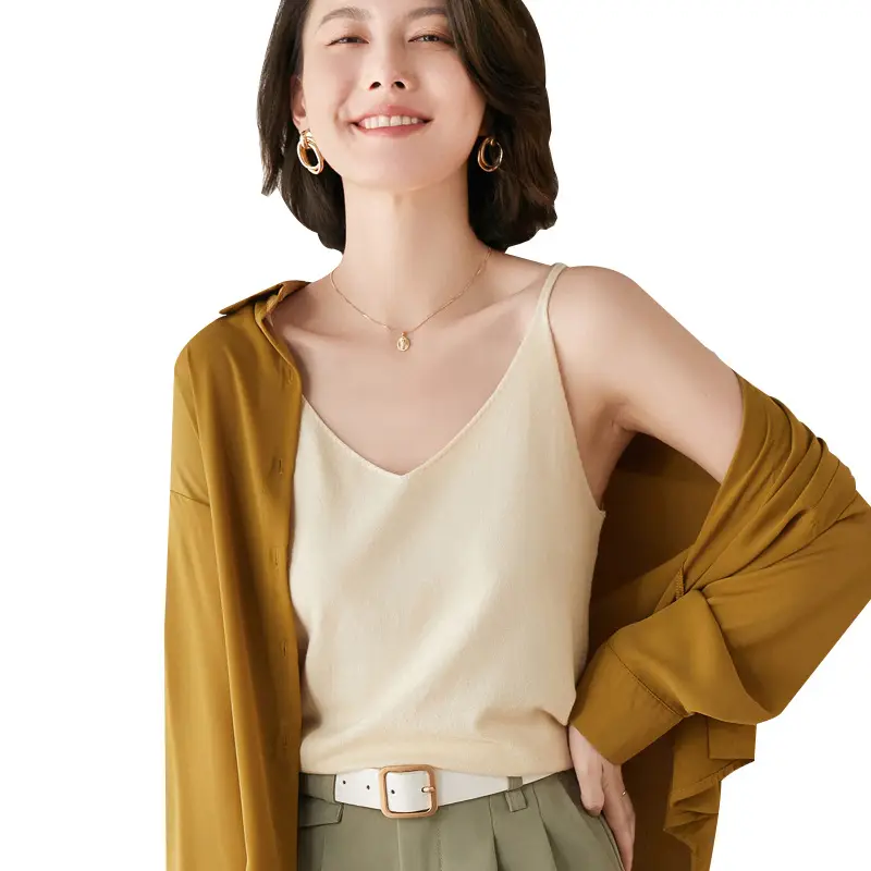Blue V-Neck Knitted Camisole Women's Summer Top - Image 12